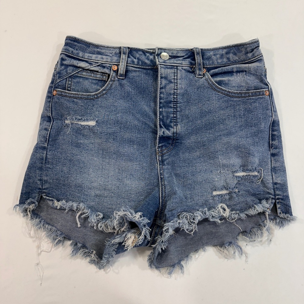 We The Free Free People CRVY High Rise Denim Shorts 29 Blue Distressed Boho